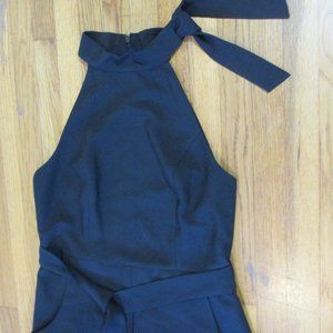 Black belted sheath dress, halter neck sleeveless